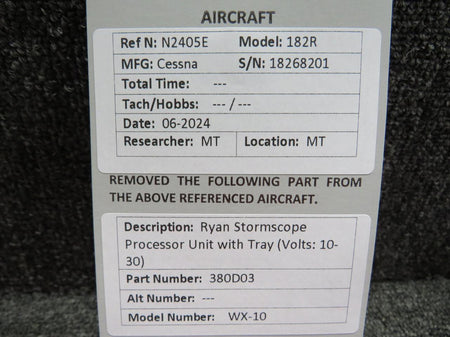 Ryan 380D03 Ryan WX-10 Stormscope Processor Unit with Tray (Volts: 10-30)