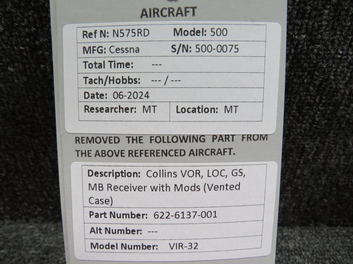 Collins 622-6137-001 Collins VIR-32 VOR, LOC, GS, MB Receiver with Mods (Vented Case)