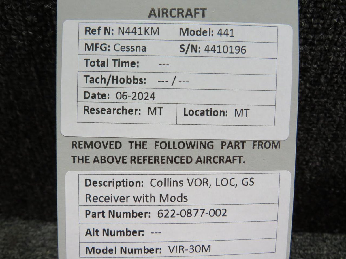 Collins 622-0877-002 Collins VIR-30M VOR, LOC, GS Receiver with Mods