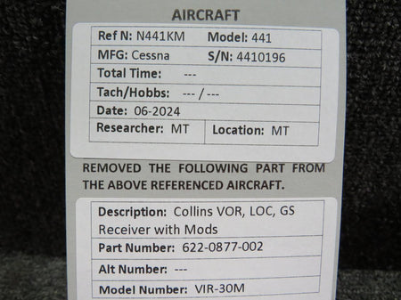 Collins 622-0877-002 Collins VIR-30M VOR, LOC, GS Receiver with Mods