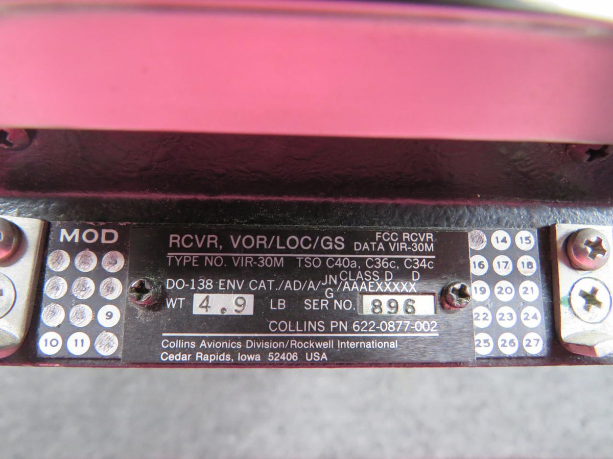 Collins 622-0877-002 Collins VIR-30M VOR, LOC, GS Receiver with Mods