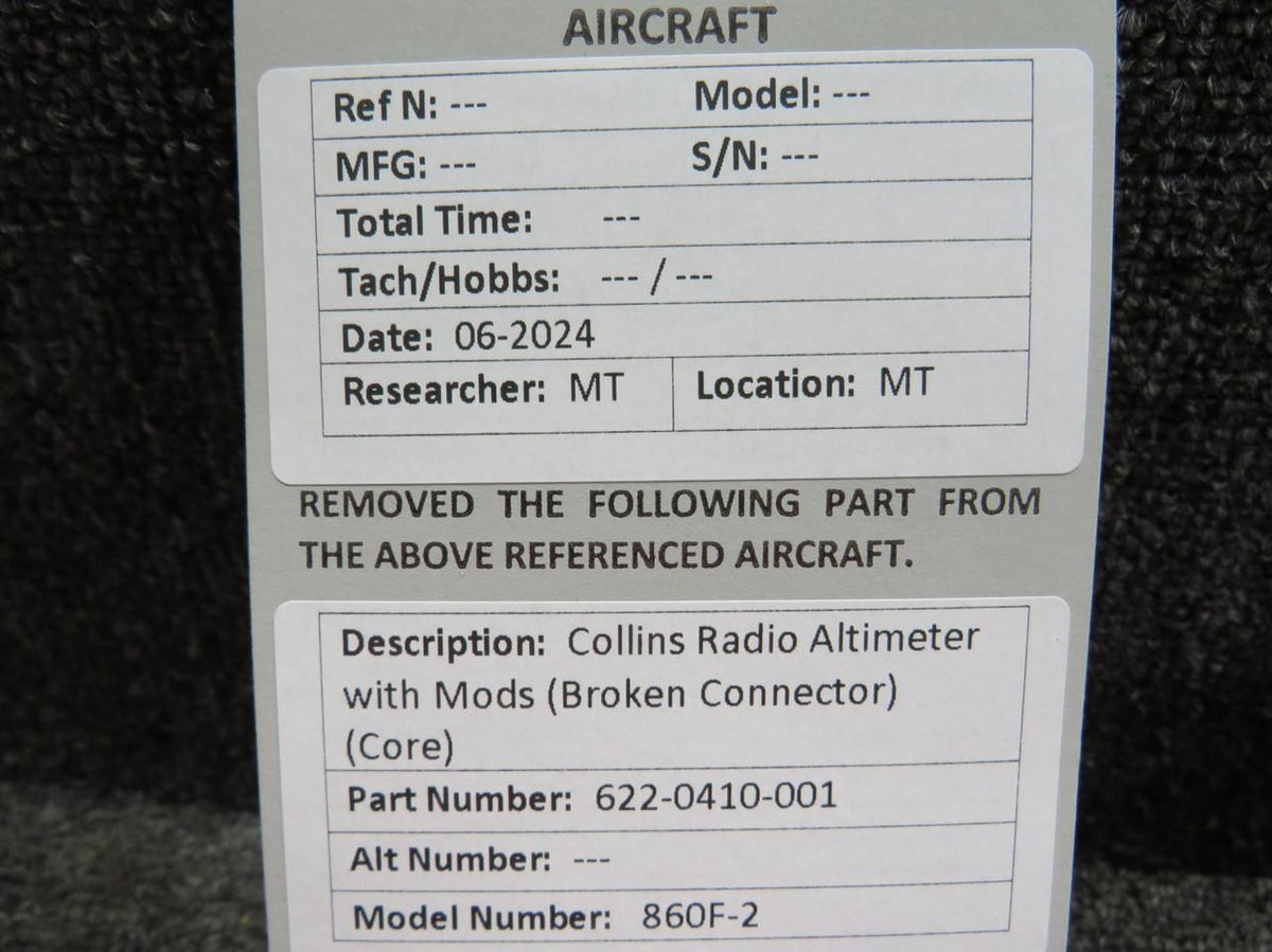 Collins 622-0410-001 Collins 860F-2 Radio Altimeter with Mods (Broken Connector) (Core)
