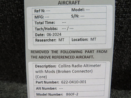 Collins 622-0410-001 Collins 860F-2 Radio Altimeter with Mods (Broken Connector) (Core)