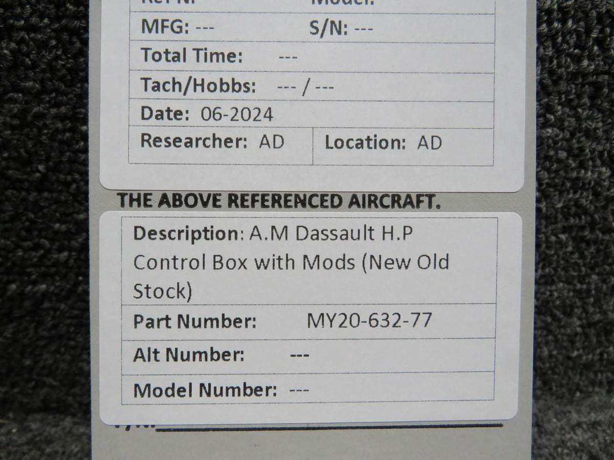 A.M. Dassault MY20-632-77 A.M Dassault H.P Control Box with Mods (New Old Stock)