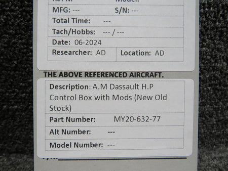 A.M. Dassault MY20-632-77 A.M Dassault H.P Control Box with Mods (New Old Stock)