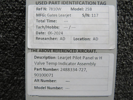 Learjet 2488334-727, 90100071 Learjet Pilot Panel with H Valve Temp Indicator