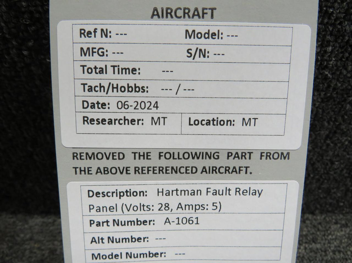 Hartman A-1061 Hartman Fault Relay Panel (Volts: 28, Amps: 5)