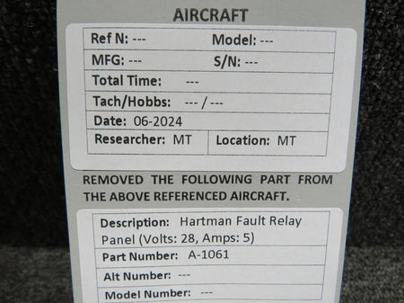 Hartman A-1061 Hartman Fault Relay Panel (Volts: 28, Amps: 5)