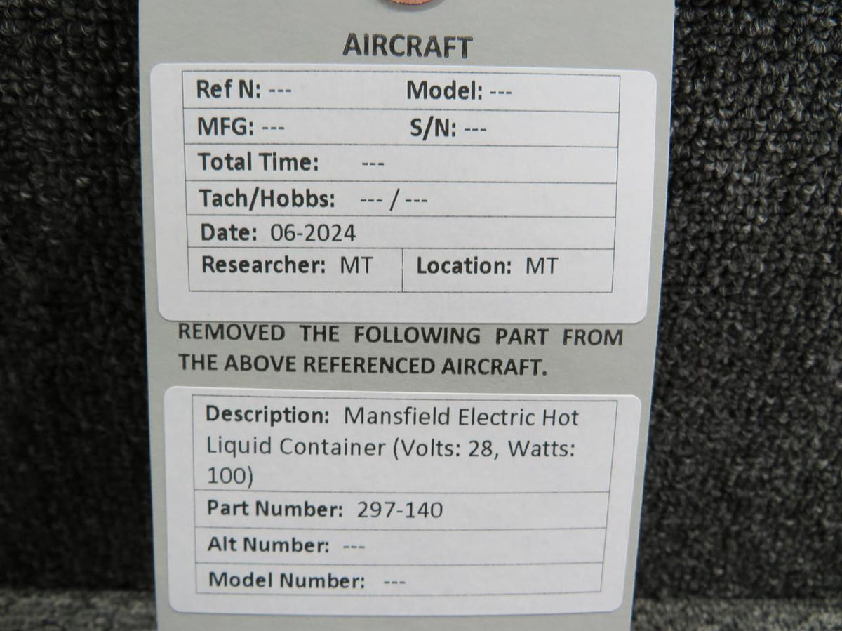 mansfield 297-140 Mansfield Electric Hot Liquid Container (Volts: 28, Watts: 100)