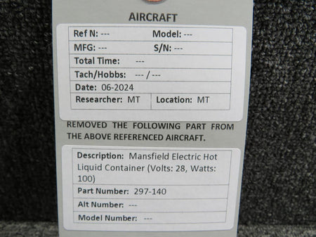mansfield 297-140 Mansfield Electric Hot Liquid Container (Volts: 28, Watts: 100)
