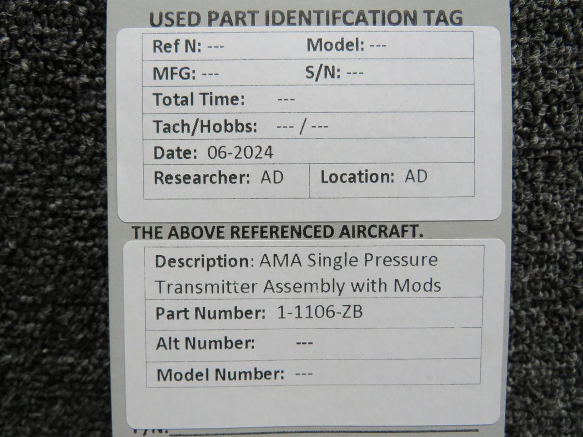 AMA 1-1106-ZB AMA Single Pressure Transmitter Assembly with Mods