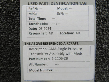 AMA 1-1106-ZB AMA Single Pressure Transmitter Assembly with Mods