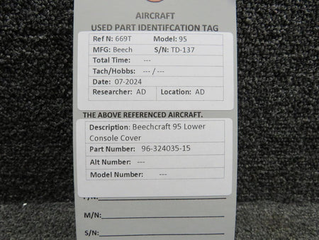 Does Not Apply 96-324035-15 Beechcraft 95 Lower Console Cover