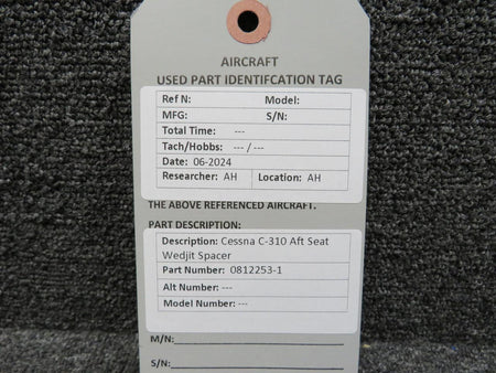 Cessna Aircraft Parts 0812253-1 Cessna 310 Seat Wedjit Spacer Aft