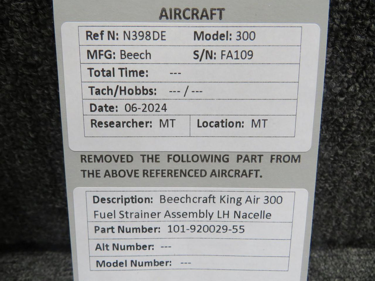 Does Not Apply 101-920029-55 Beechcraft King Air 300 Fuel Strainer Assembly LH Nacelle