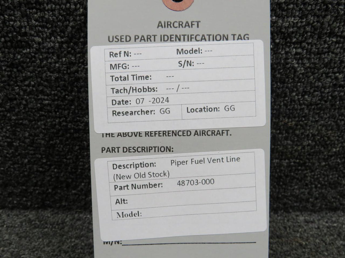 Piper Aircraft Parts 48703-000 Piper Fuel Vent Line (New Old Stock)