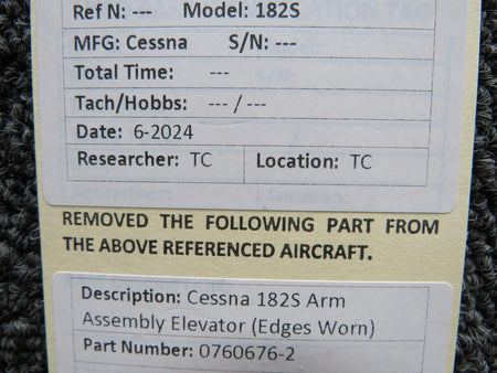 Cessna Aircraft Parts 0760676-2 Cessna 182S Elevator Arm Assembly (Edges Worn)