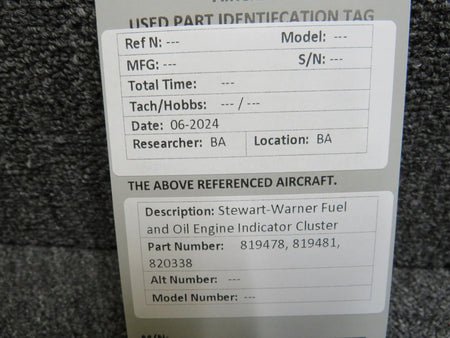 Stewart-Warner 819478, 819481, 820338 Stewart-Warner Fuel and Oil Engine Indicator Cluster