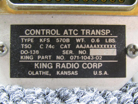 King Radio 071-1043-02 King Radio KFS-570B Control ATC Transponder