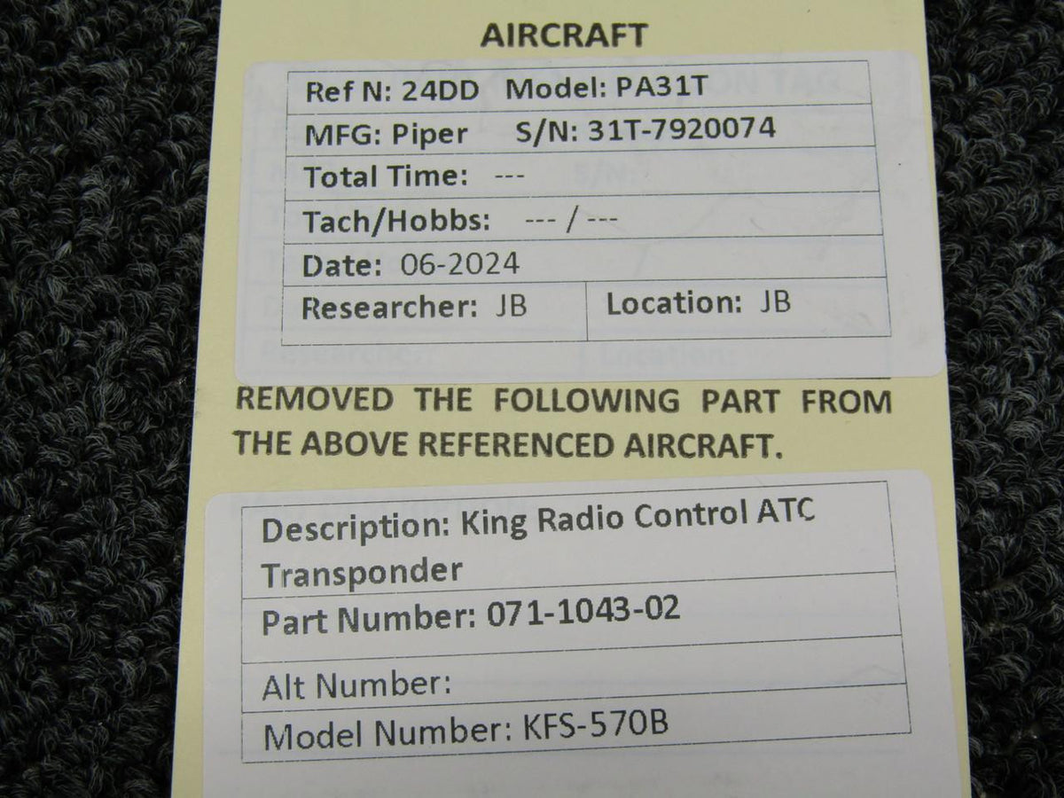 King Radio 071-1043-02 King Radio KFS-570B Control ATC Transponder