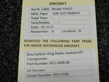 King Radio 071-1043-02 King Radio KFS-570B Control ATC Transponder