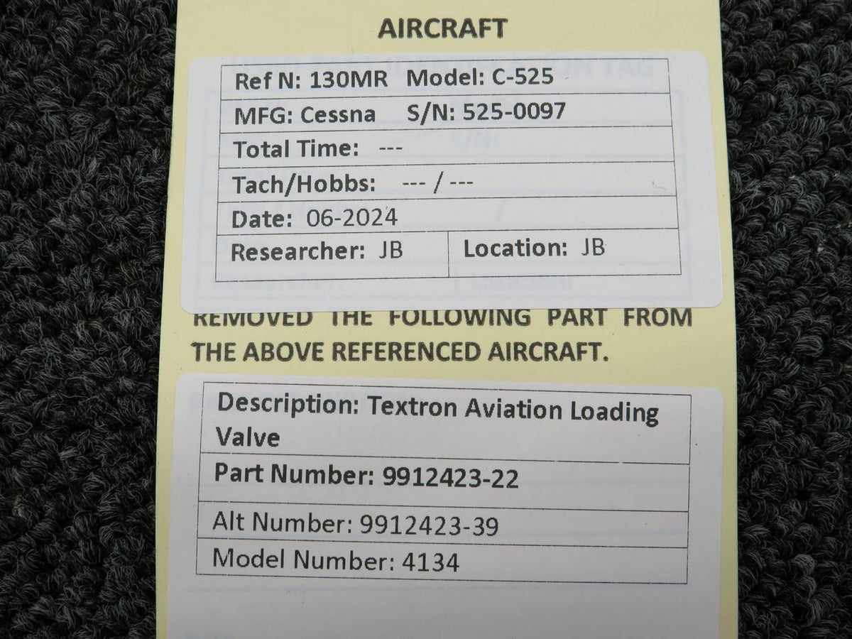 textron 9912423-22 (Use: 9912423-39) Textron Aviation Loading Valve