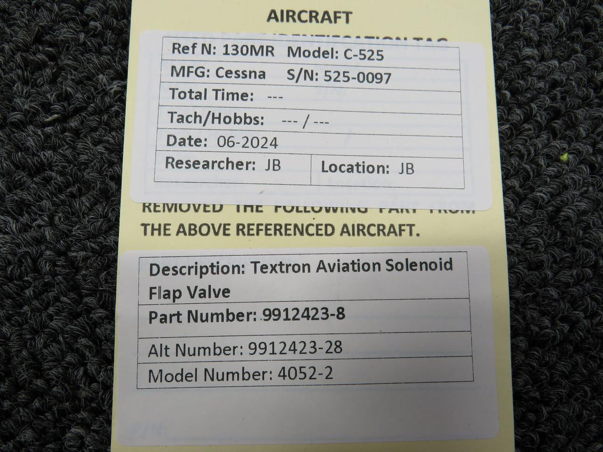 textron 9912423-8 (Use: 9912423-29) Textron Aviation Solenoid Flap Valve