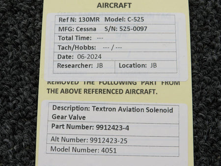 textron 9912423-4 (Use: 9912423-25) Textron Aviation Solenoid Gear Valve