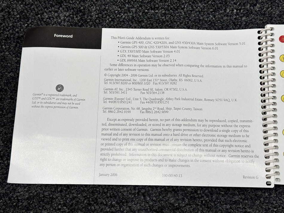 190-00140-13 Garmin 400, 500 Optional Displays Pilots Guide Addendum (Rev G)