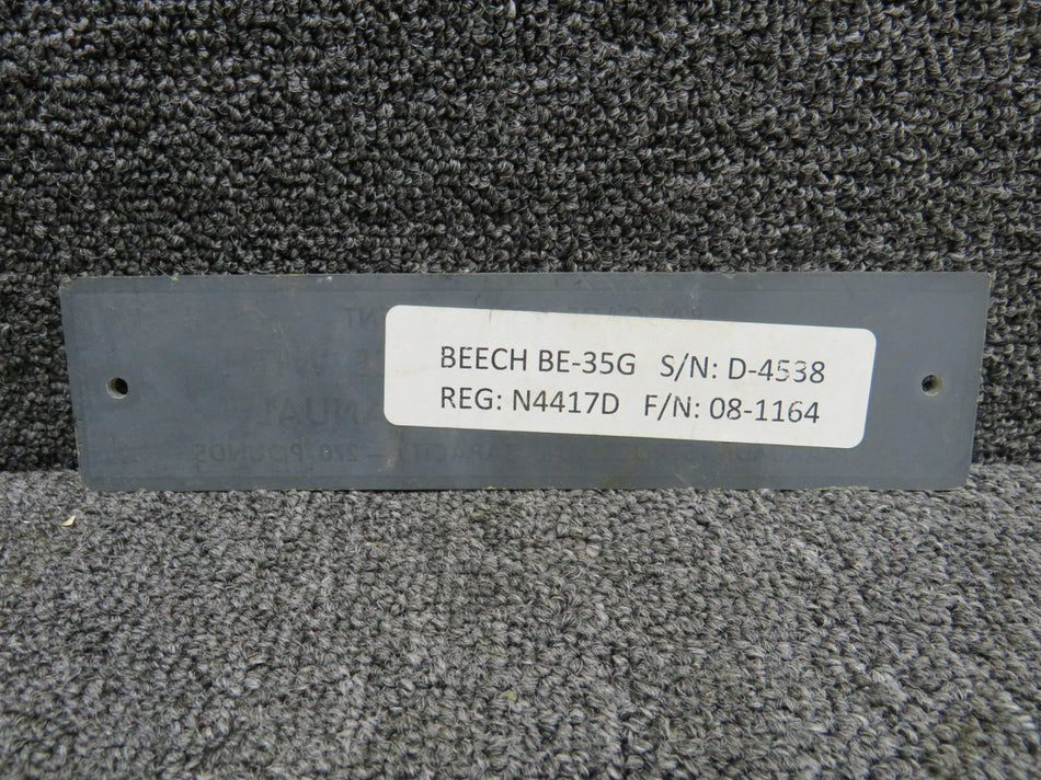 Beechcraft G35 Baggage Compartment Placard (No Data Plate)