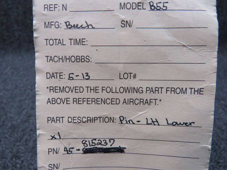 45-815237 Beechcraft Main Gear Torque Knee Pin BAS Part Sales | Airplane Parts
