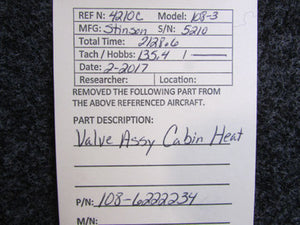 108-6222234 Stinson 108-3 Valve Assembly Cabin Heat