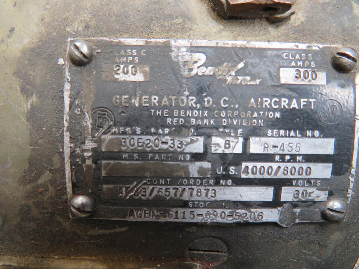 Bendix Airplane Parts & Equipment 30E20-33-B Bendix D.C Generator (Volts: 30) (Worn)