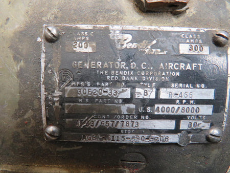 Bendix Airplane Parts & Equipment 30E20-33-B Bendix D.C Generator (Volts: 30) (Worn)