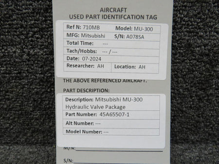 Mitsubishi 45A65507-1 Mitsubishi MU-300 Hydraulic Valve Package