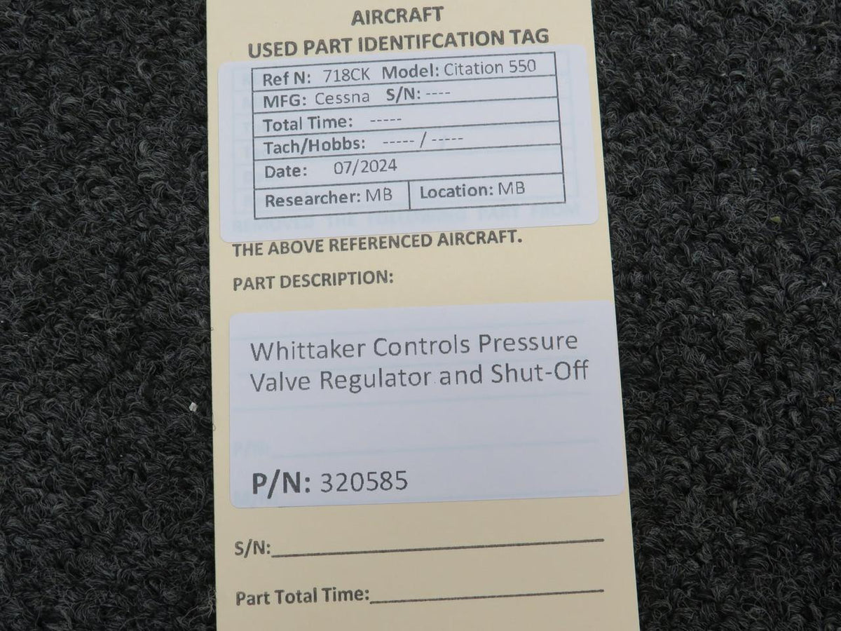 Whittaker Controls 320585 Whittaker Controls Pressure Valve Regulator and Shut-Off