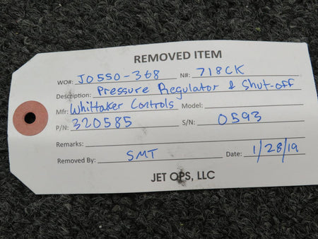 Whittaker Controls 320585 Whittaker Controls Pressure Valve Regulator and Shut-Off