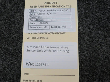 Airesearch 129574-1 Airesearh Cabin Temperature Sensor Unit With Fan Housing