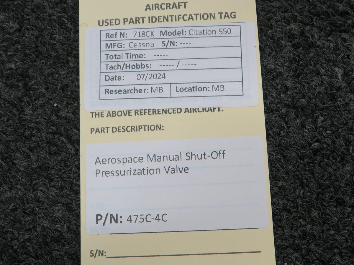 Aerospace 475C-4C Aerospace Manual Shut-Off Pressurization Valve