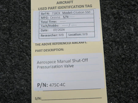 Aerospace 475C-4C Aerospace Manual Shut-Off Pressurization Valve