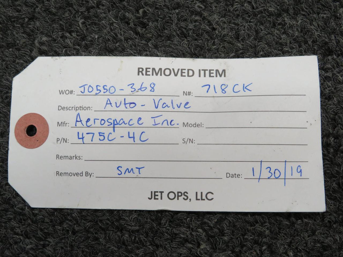 Aerospace 475C-4C Aerospace Manual Shut-Off Pressurization Valve