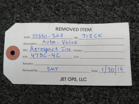 Aerospace 475C-4C Aerospace Manual Shut-Off Pressurization Valve