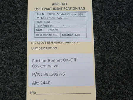 Purtian-Bennett 9912057-6 (Alt: 2440) Purtian-Bennet On-Off Oxygen Valve