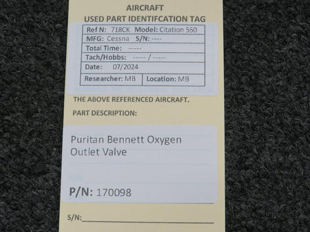 Purtian-Bennett 170098 Puritan Bennett Oxygen Outlet Valve