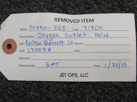 Purtian-Bennett 170098 Puritan Bennett Oxygen Outlet Valve