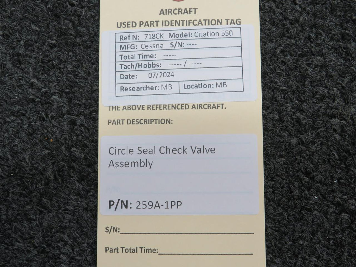 Circle Seal 259A-1PP Circle Seal Check Valve Assembly