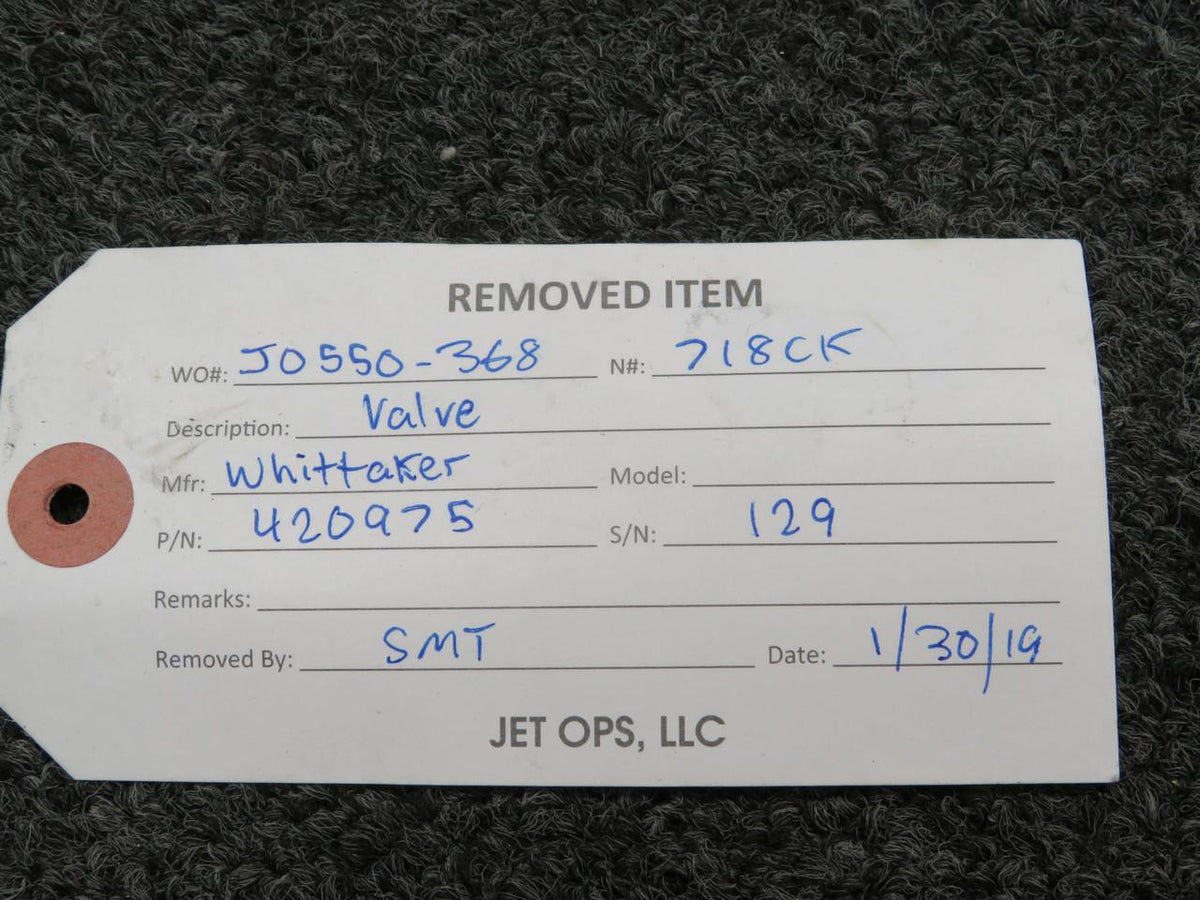 Whittaker 420975 (Use: 27441482-06) Whittaker Valve with Switch