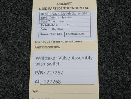 Whittaker 227262 (Alt: 227268) Whittaker Valve Assembly with Switch