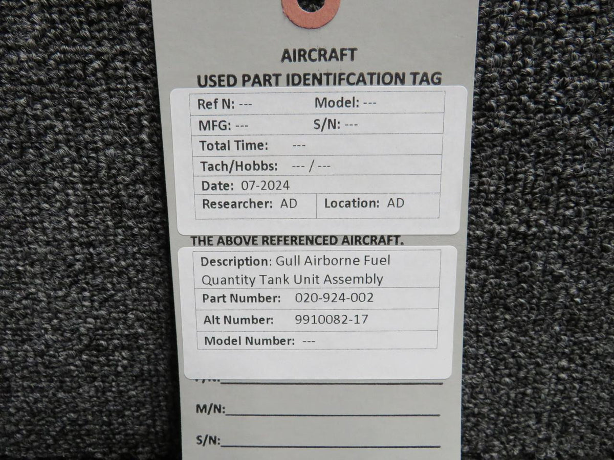 Gull Airborne 020-924-002 (Alt: 9910082-17) Gull Airborne Fuel Quantity Tank Unit Assembly