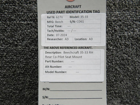 Beechcraft Parts Beechcraft 35-33 RH Rear Co-Pilot Seat Mount